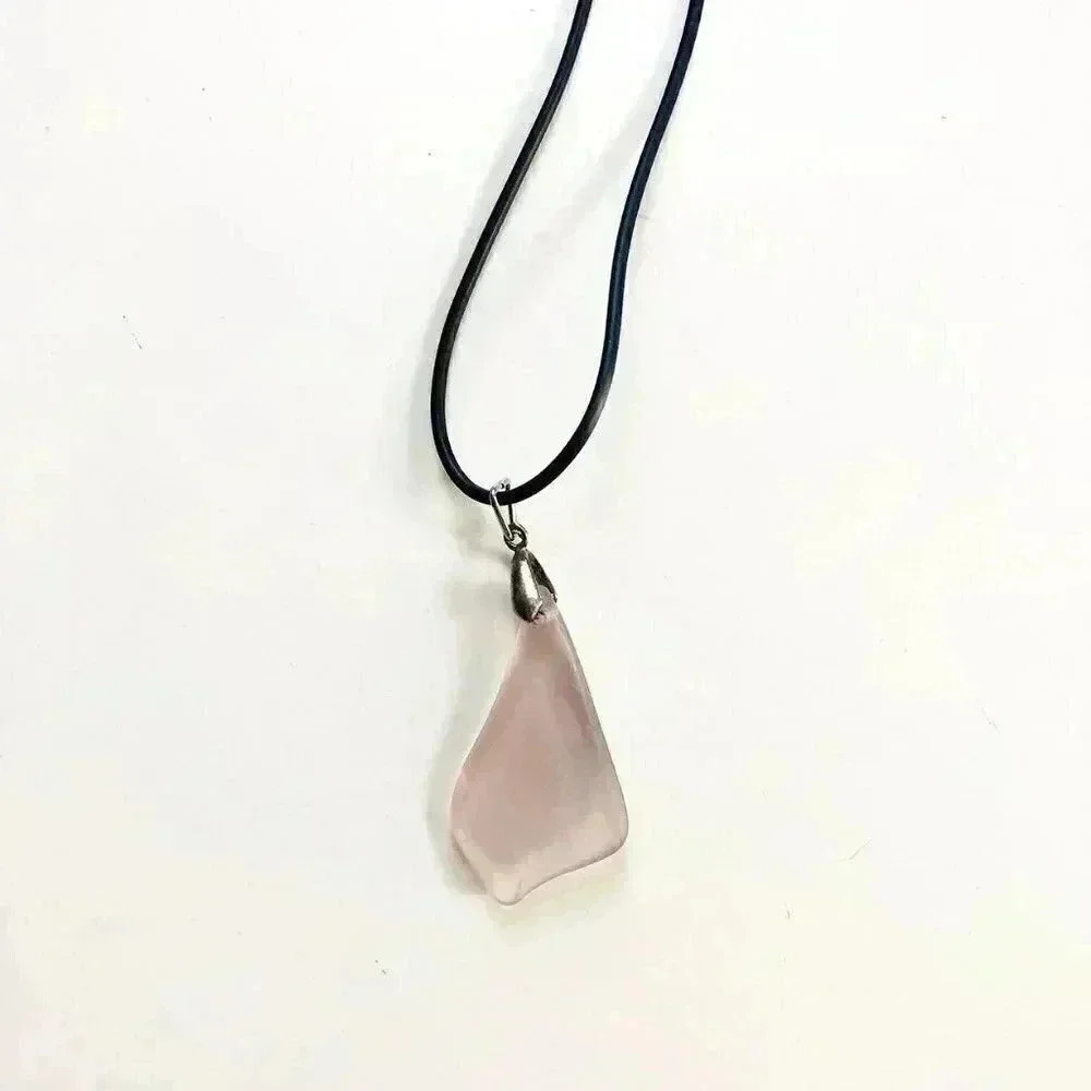Artist Made Pink Sea Glass Pendant 17" Long - Picture 2 of 3